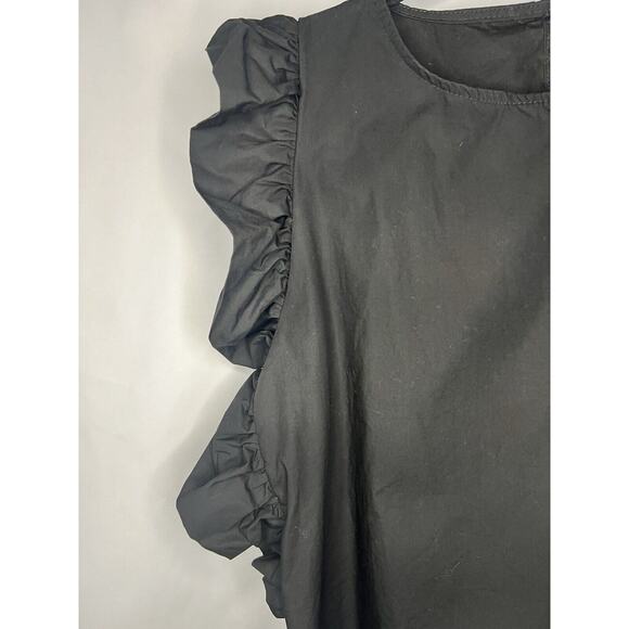 Black Ruffle Cotton Top Womens Medium Flutter Sleeves Romantic Cottagecore Fairy - Picture 8 of 15